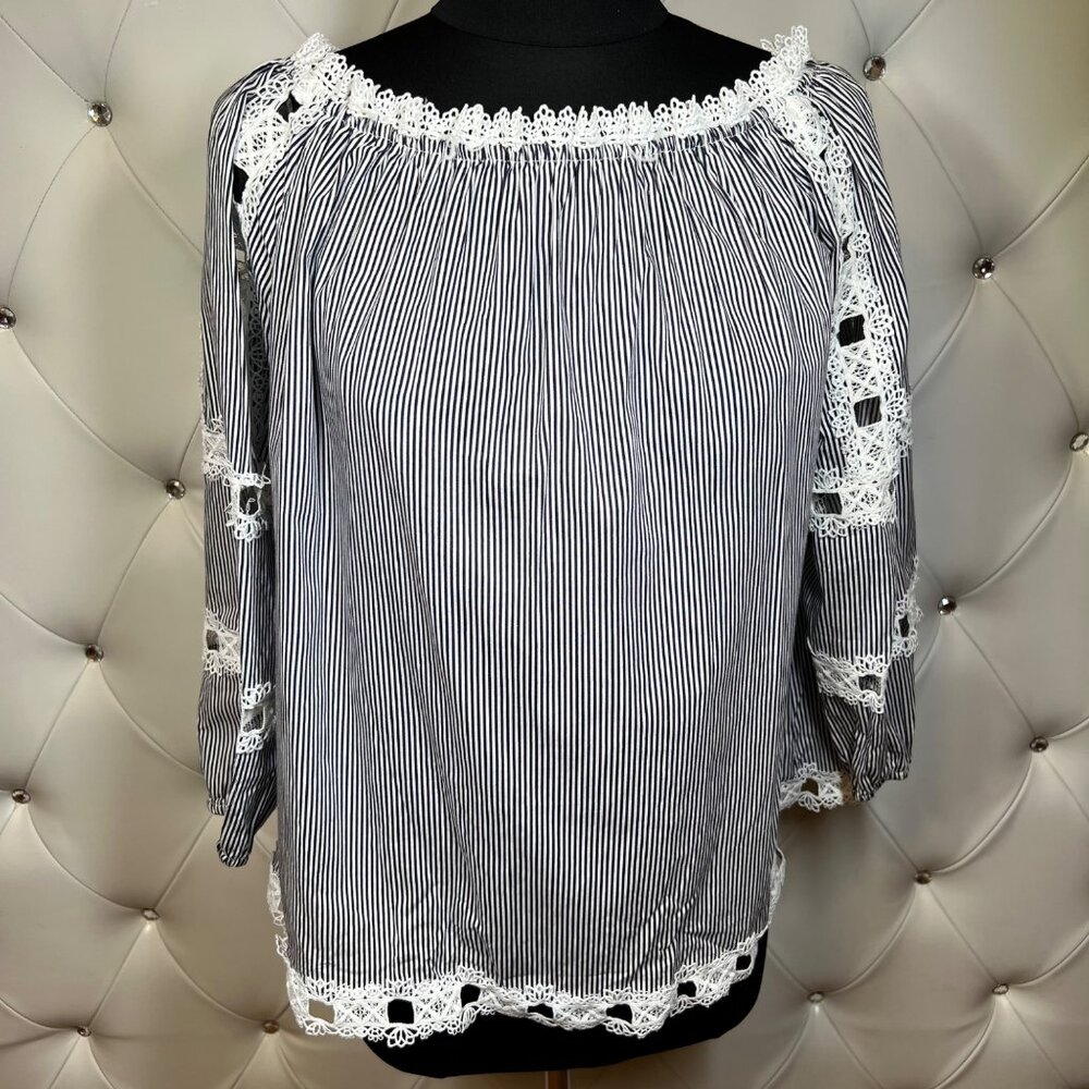 Hot and Delicious Blue and White Striped Blouse size M